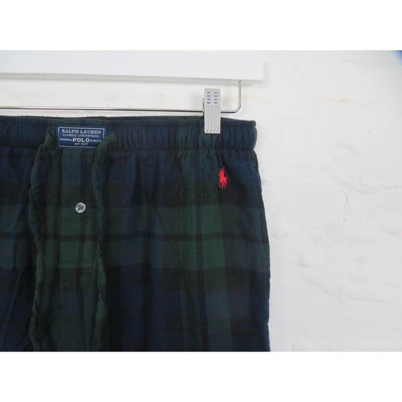 Polo Ralph Lauren Pajama Pants Mens Medium Tartan Plaid Sleepwear Green Flannel - Picture 3 of 11